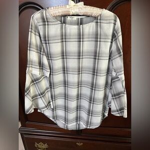 Dylan Monochrome Plaid Bell Sleeve Top